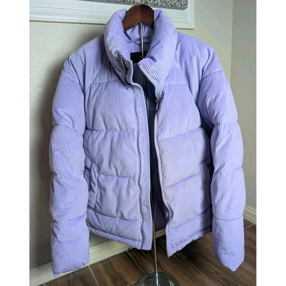 Vero Moda Women's XL Lavender Corduroy Puffer Jacket High Collar Full Zip